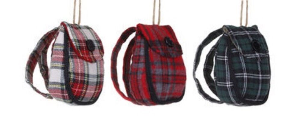 Silvestri Fabric Hiking Backpack Christmas Ornament Lot of 3 3.5 inches high